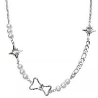 Stainless Steel Jewelry Necklace 314 Stainless Steel with Plastic Pearl Butterfly for woman & hollow nickel lead & cadmium free Length Approx 15.7 Inch Sold By PC