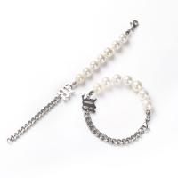 Cruach Tíotáiniam Bracelet, le Pearl Fionnuisce, unisex, dathanna measctha, Fad Thart 21 cm, Díolta De réir PC