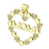 Messing hanger met micro-paved kubieke zirconia's, Hart, gold plated, mode sieraden & DIY & micro pave zirconia, gouden, 26x26x2mm, Gat:Ca 4mm, 10pC's/Lot, Verkocht door Lot