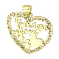 Cubic Zirconia Micro Pave Brass Pendant Heart gold color plated fashion jewelry & DIY & micro pave cubic zirconia golden Approx 3mm Sold By Lot