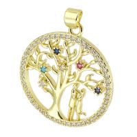 Cubique Pendentif en laiton zircon pavent, Arbre de vie, Placage de couleur d'or, bijoux de mode & DIY & pavé de micro zircon, multicolore, 25x28x2mm, Trou:Environ 3mm, 10PC/lot, Vendu par lot