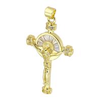 Messing hanger met micro-paved kubieke zirconia's, Crucifix Cross, gold plated, mode sieraden & DIY & micro pave zirconia, gouden, 21x35x3mm, Gat:Ca 3mm, 10pC's/Lot, Verkocht door Lot