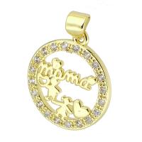 Cubique Pendentif en laiton zircon pavent, Rond, Placage de couleur d'or, bijoux de mode & DIY & pavé de micro zircon, doré, 17x20x2mm, Trou:Environ 3mm, 10PC/lot, Vendu par lot