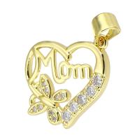 Messing hanger met micro-paved kubieke zirconia's, Hart, gold plated, mode sieraden & vlinder ontwerp & DIY & micro pave zirconia, gouden, 17x17x2mm, Gat:Ca 3mm, 10pC's/Lot, Verkocht door Lot