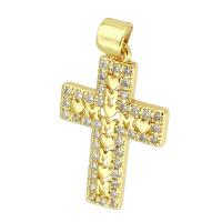 Cubique Pendentif en laiton zircon pavent, croix, Placage de couleur d'or, bijoux de mode & DIY & pavé de micro zircon, doré, 15x23x2mm, Trou:Environ 3mm, 10PC/lot, Vendu par lot