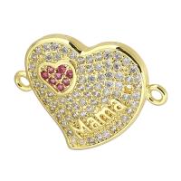 Zircon cubique Micro Pave laiton Connecteur, coeur, Placage de couleur d'or, bijoux de mode & DIY & pavé de micro zircon, multicolore, 24x18x3mm, Trou:Environ 2mm, 10PC/lot, Vendu par lot