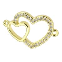 Cubic Zirconia Micro Pave Brass Connector Heart gold color plated fashion jewelry & DIY & micro pave cubic zirconia golden Approx 2mm Sold By Lot