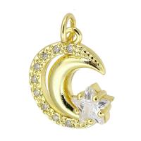 Cubic Zirconia Micro Pave Brass Pendant Moon and Star gold color plated fashion jewelry & DIY & micro pave cubic zirconia golden Approx 3mm Sold By Lot