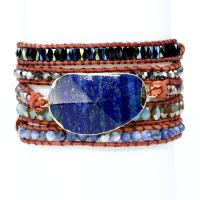 Bráisléid gemstone, Lapis Lazuli, le Gemstone & Prás, dath an óir plated, unisex, dathanna measctha, 10-50mm, Fad Thart 7.09 Inse, Díolta De réir PC