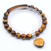 Bransoletki Tiger Eye naturalne, Tygrysie oko, Serce, biżuteria moda & dla kobiety, 8mm, długość około 7.5 , sprzedane przez PC