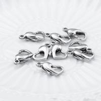 Nerezová ocel Lobster dráp zavírací, 304 Stainless Steel, Srdce, stroj, leštěné, DIY & různé velikosti pro výběr, Původní barva, 15x8mm, 5PC/Bag, Prodáno By Bag