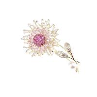 Cubic Zirconia Brooch Brass with Plastic Pearl Flower real gold plated micro pave cubic zirconia & for woman nickel lead & cadmium free Sold By Lot