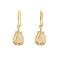 Zinc Alloy Drop Earring, zinklegering ørering krog, forgyldt, Micro Pave cubic zirconia & for kvinde, gylden, 30x10mm, Solgt af par