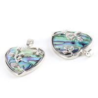 Natuurlijke Abalone Shell Hangers, Abalone Schelp, met Zinc Alloy, Hart, gemengde kleuren, 43x31x6mm, Verkocht door PC