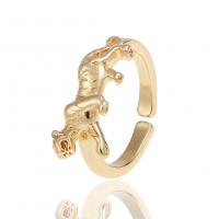 Messing Manchet Finger Ring, Luipaard, gold plated, voor vrouw, gouden, nikkel, lood en cadmium vrij, 21mm, Verkocht door PC