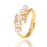 Messing Open Finger Ring, met Plastic Pearl, gold plated, micro pave zirconia & voor vrouw, gouden, nikkel, lood en cadmium vrij, 21mm, Verkocht door PC