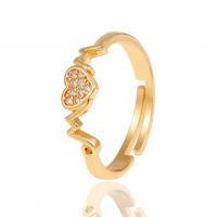 Messing Open Finger Ring, Hart, gold plated, micro pave zirconia & voor vrouw, gouden, nikkel, lood en cadmium vrij, 21mm, Verkocht door PC