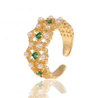 ottone Anelli Cuff, with perla in plastica, placcato color oro, Micro spianare cubic zirconia & per la donna, dorato, assenza di nichel,piombo&cadmio, 21mm, Venduto da PC