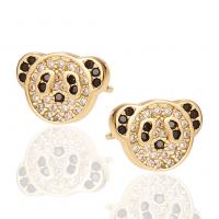 Boucles d'oreilles en laiton zircon cubique pavent, panda, Placage de couleur d'or, pavé de micro zircon & pour femme, doré, protéger l'environnement, sans nickel, plomb et cadmium, 10x7mm, Vendu par paire