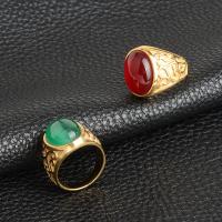 Gemstone Finger Ring, 316L rozsdamentes acél, -val Drágakő, divat ékszerek & különböző anyagok a választás & egynemű & különböző méretű a választás, több színt a választás, 12x16mm, Által értékesített PC