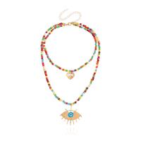 Collier de mode Multi couche, alliage de zinc, avec turquoise, Mauvais œil, Placage de couleur d'or, Double couche & pour femme & creux, 38mm, 15mm, Longueur Environ 11.8 pouce, Environ 17 pouce, Vendu par PC