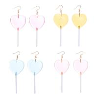 Hars Earring, met Zinc Alloy, Lollipop, gold plated, voor vrouw, meer kleuren voor de keuze, 37x97mm, Verkocht door pair