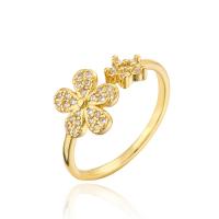 Brass Cuff Finger Ring gold color plated Adjustable & micro pave cubic zirconia & for woman 18mm Sold By PC