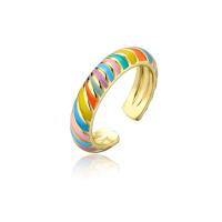 Brass Cuff Finger Ring gold color plated Adjustable & for woman & enamel 18mm Sold By PC