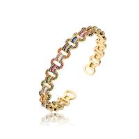 Messing Manchet Bangle, gold plated, Verstelbare & micro pave zirconia & voor vrouw, multi-gekleurde, 58x9mm, Verkocht door PC