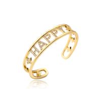 Messing Manchet Bangle, gold plated, Verstelbare & micro pave zirconia & voor vrouw & hol, 56x14mm, Verkocht door PC