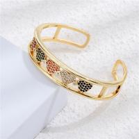 Messing Cuff Bangle, guldfarve belagt, Justerbar & Micro Pave cubic zirconia & for kvinde & hule, flerfarvede, 60mm, Solgt af PC