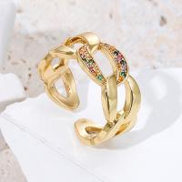 metal Anillo de dedo Cuff, chapado en color dorado, Ajustable & micro arcilla de zirconia cúbica & para mujer & hueco, 17-19mm, Vendido por UD