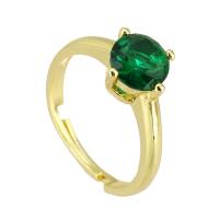 Bague Zircon cubique en laiton, Placage de couleur d'or, Réglable & bijoux de mode & pavé de micro zircon, vert, 9x9mm, 10PC/lot, Vendu par lot