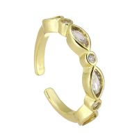 laiton Cuff Bague, Placage de couleur d'or, Réglable & bijoux de mode & pavé de micro zircon, doré, 4mm, Taille:7, 10PC/lot, Vendu par lot