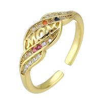 Messing Manchet Finger Ring, gold plated, Verstelbare & mode sieraden & micro pave zirconia, multi-gekleurde, 7mm, Maat:6.5, 10pC's/Lot, Verkocht door Lot