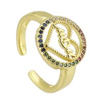 ottone Anelli Cuff, placcato color oro, Regolabile & gioielli di moda & Micro spianare cubic zirconia, multi-colore, 13x13mm, Misura:7, 10PC/lotto, Venduto da lotto