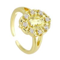 metal Anillo de dedo Cuff, chapado en color dorado, Ajustable & Joyería & micro arcilla de zirconia cúbica, dorado, 11x15mm, tamaño:6, 10PCs/Grupo, Vendido por Grupo