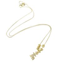 Collier en laiton cubique Zircon Micro Pave, Placage de couleur d'or, bijoux de mode & pavé de micro zircon & pour femme, doré, 11x16x2mm, Longueur 19 pouce, 10PC/lot, Vendu par lot