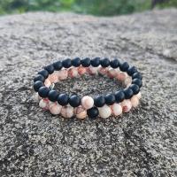 Gemstone Armbånd, Black Stone, med Ædelsten & Rhodonite & Zinc Alloy, Runde, guldfarve belagt, Unisex, flere farver til valg, 8mm, Længde Ca. 7.5 inch, Ca. 2pc'er/sæt, Solgt af sæt