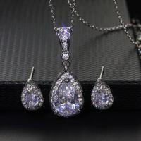 Cyrkonia Micro Pave stop cynku Jewelry Sets, Kolczyk & naszyjnik przędzenia Krosno narzędzie, ze Sześcienna cyrkonia, Łezka, pistolet czarny platerowany, 2 sztuki & dla kobiety, biały, bez zawartości niklu, ołowiu i kadmu, 2komputery/Ustaw, sprzedane przez Ustaw