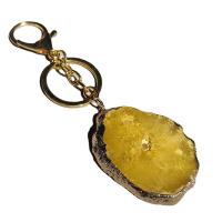 Key Chain, Ice Quartz Agate, med Zinc Alloy, Uregelmæssig, guldfarve belagt, Unisex, flere farver til valg, 30-50mm, Solgt af PC