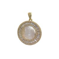 Natural White Shell Pendler, Messing, med White Shell, Runde, guldfarve belagt, du kan DIY & Micro Pave cubic zirconia, flere farver til valg, 26mm, Solgt af PC