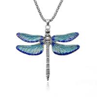 Zink alloy sweater halskettingen, Zinc Alloy, Dragonfly, silver plated, mode sieraden & uniseks & lantaarn keten & glazuur, blauw, nikkel, lood en cadmium vrij, 72x65mm, Per verkocht Ca 60 cm Strand