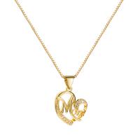 Brass Necklace with 1.96inch extender chain Heart gold color plated Mother Day Jewelry & micro pave cubic zirconia & for woman & hollow nickel lead & cadmium free 15mm Length Approx 17.7 Inch Sold By PC