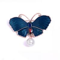 emalje broche, Zinc Alloy, med Plastic Pearl, Butterfly, forgyldt, for kvinde & med rhinestone, flere farver til valg, nikkel, bly & cadmium fri, 40x50mm, 10pc'er/Lot, Solgt af Lot