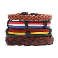 PU Leder Armband-Set, mit Hanfgarn & Kuhhaut & Wachsschnur, 4 Stück & unisex, 6cm, Länge ca. 17-18 cm, verkauft von setzen