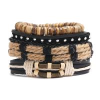 PU Leather Bracelet Set with Velveteen & Linen & Coconut & Cowhide & Wax Cord & Zinc Alloy 4 pieces & Unisex 6cm Length Approx 17-18 cm Sold By Set