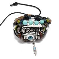 Bracelet de cuir de vachette, cuir de peau de vache, avec turquoise & Chanvre & bois & plastique revêtu de cuivre & alliage de zinc, bijoux de mode & unisexe & styles différents pour le choix, Longueur Environ 17 cm, Vendu par PC