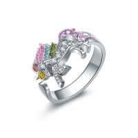 Zinc Alloy Cuff fingerring, Unicorn, forgyldt, Justerbar & for kvinde & med rhinestone, flere farver til valg, 20x23mm, Solgt af PC