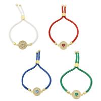 Bracelet cubique en laiton zircon pavent, avec corde en nylon, Placage de couleur d'or, bijoux de mode & pavé de micro zircon & pour femme, plus de couleurs à choisir, 20x15x3mm, Longueur 9 pouce, 10PC/lot, Vendu par lot